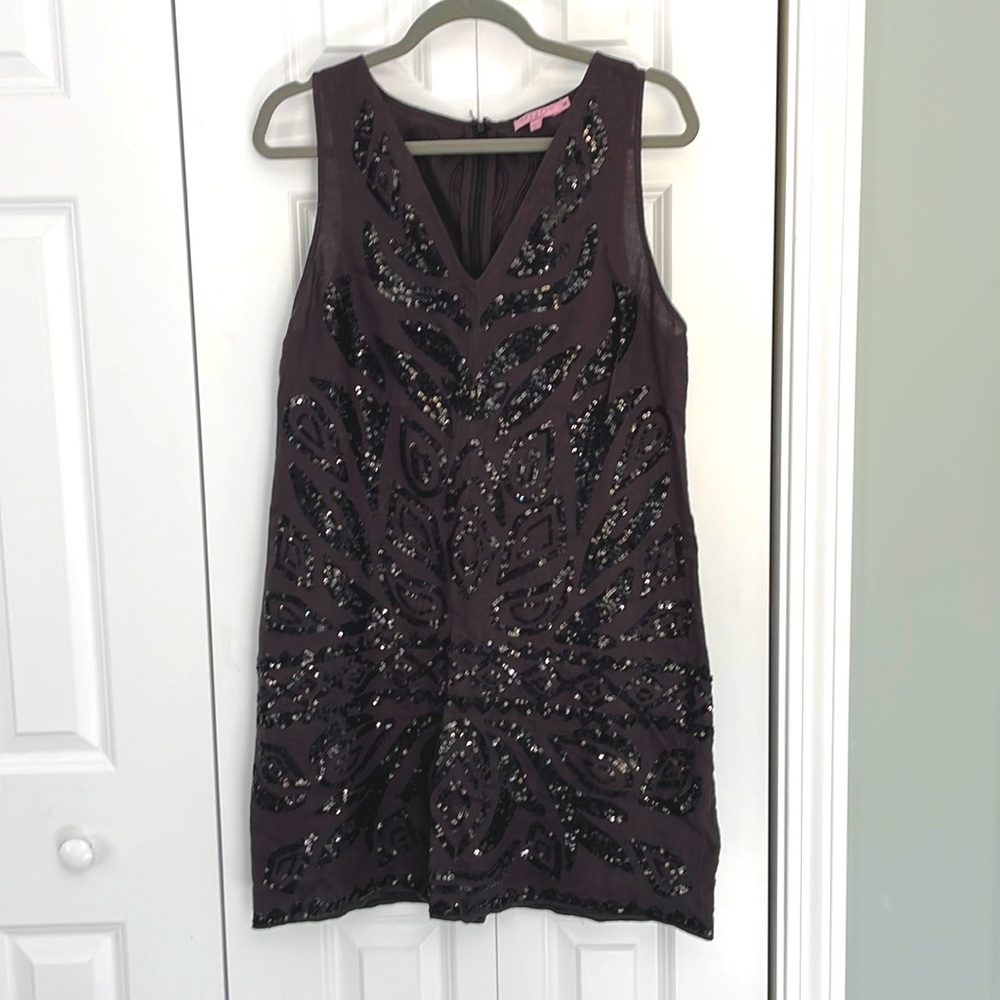 Calypso black Linen Sequined Dress